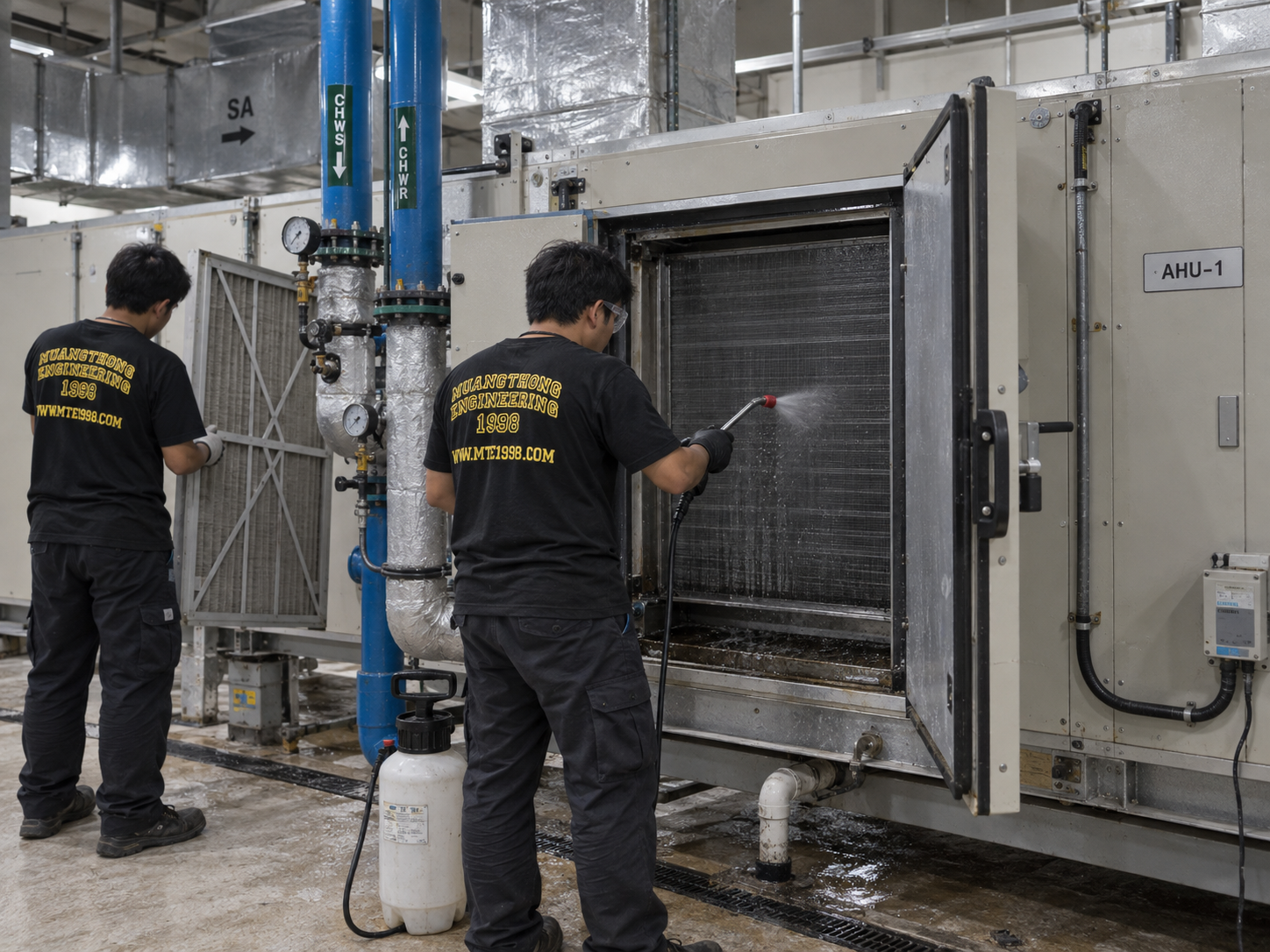 ภาพงานระบบ Chiller และระบบทำความเย็นของทีมเมืองทองวิศวกรรม