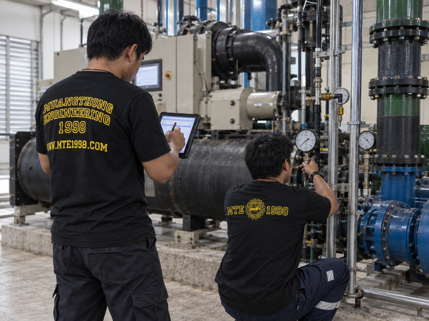 ภาพงานระบบ Chiller และระบบทำความเย็นของทีมเมืองทองวิศวกรรม