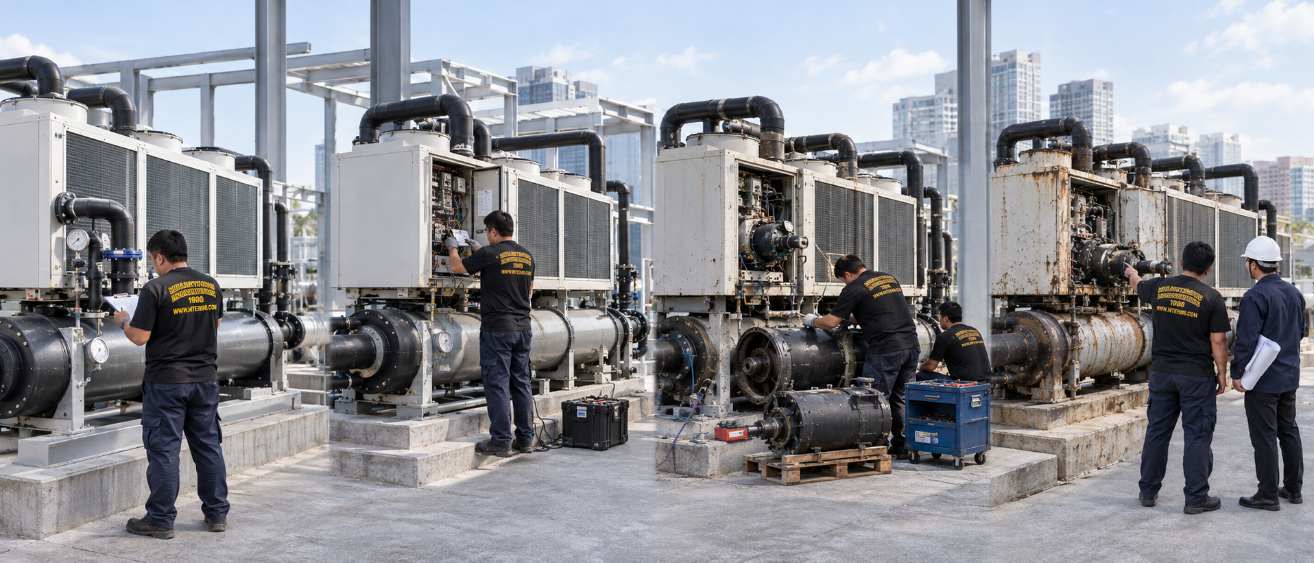 ภาพงานระบบ Chiller และระบบทำความเย็นของทีมเมืองทองวิศวกรรม