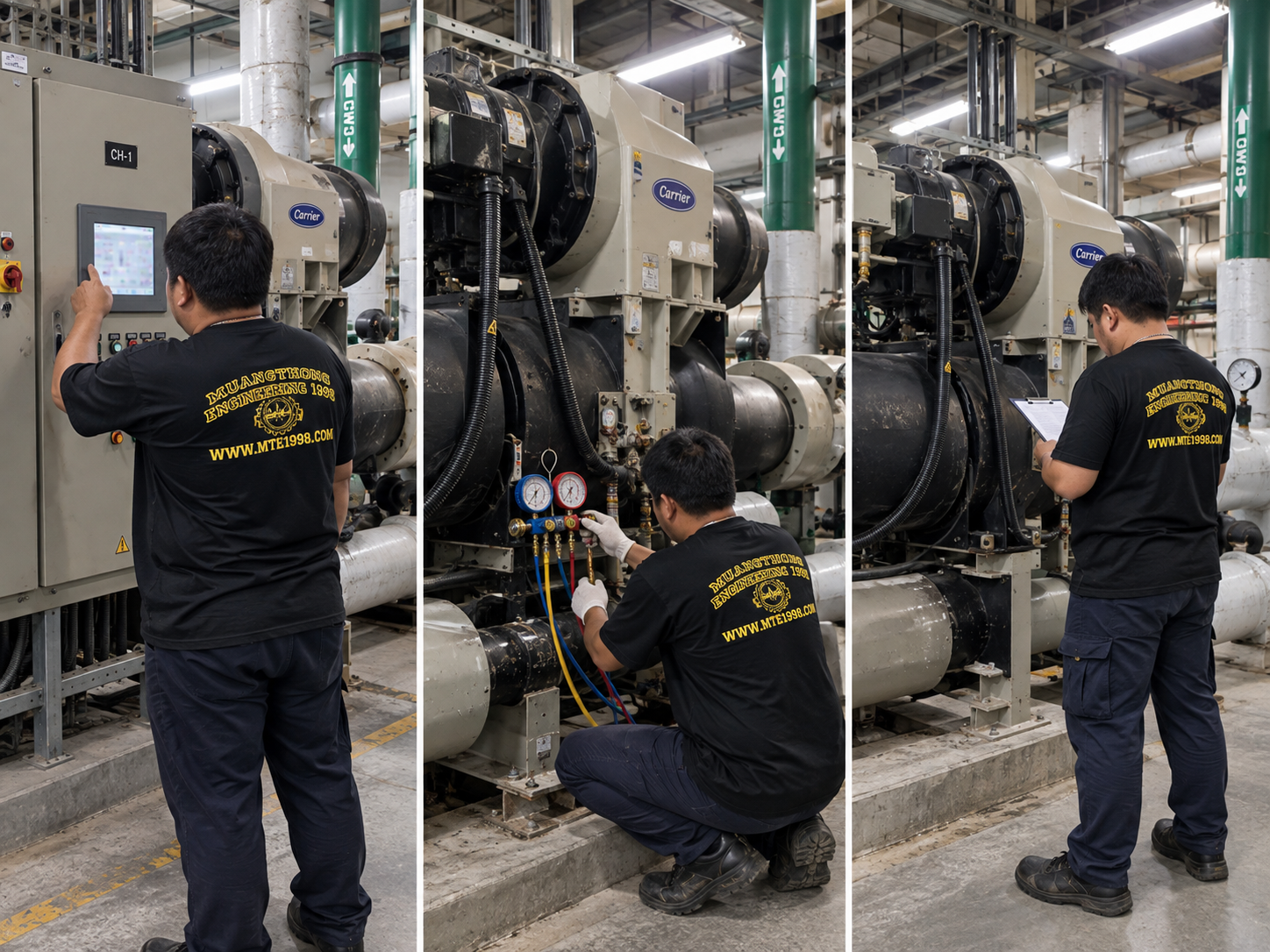 ภาพงานระบบ Chiller และระบบทำความเย็นของทีมเมืองทองวิศวกรรม