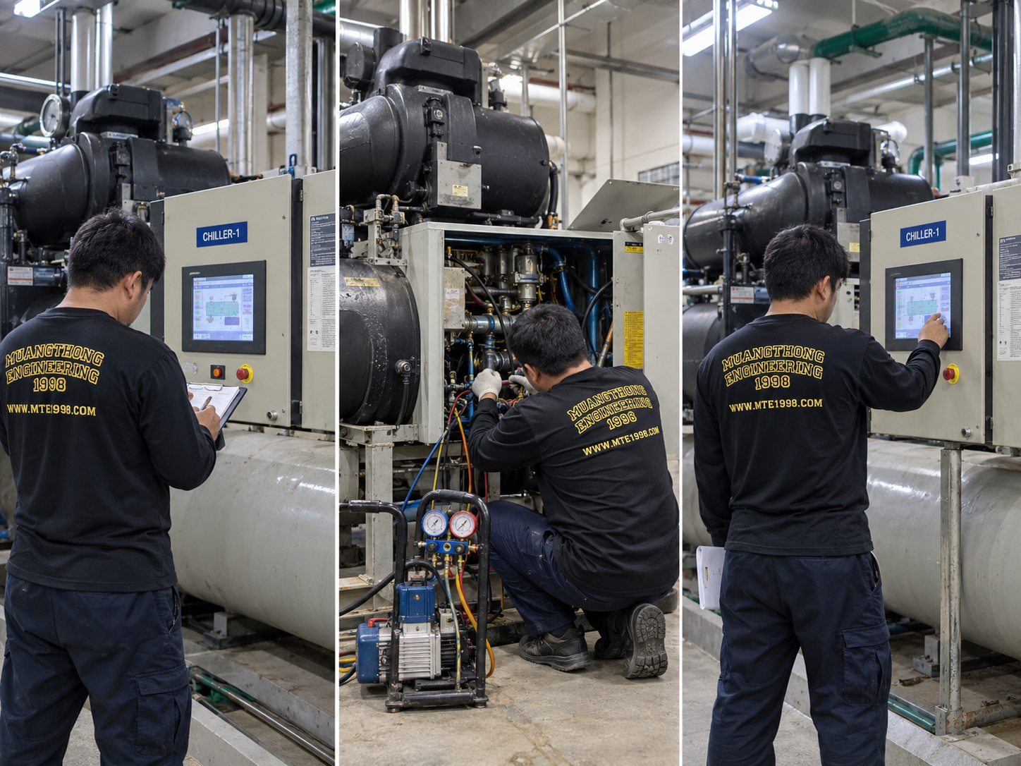 ภาพงานระบบ Chiller และระบบทำความเย็นของทีมเมืองทองวิศวกรรม