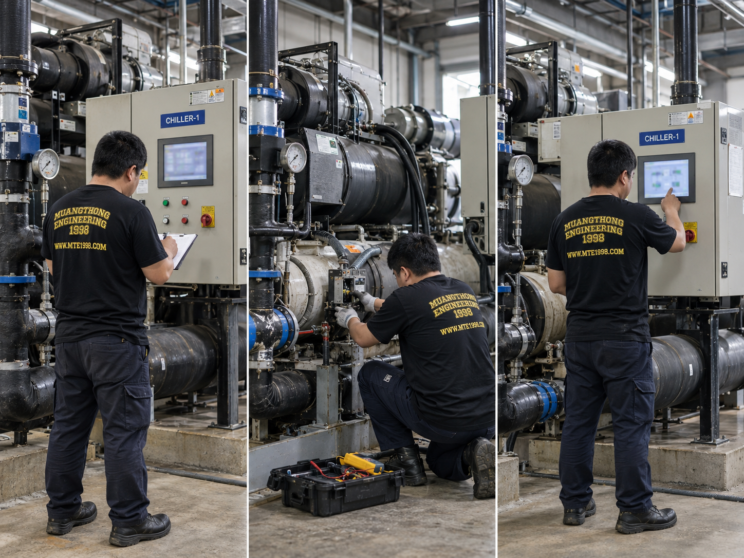 ภาพงานระบบ Chiller และระบบทำความเย็นของทีมเมืองทองวิศวกรรม