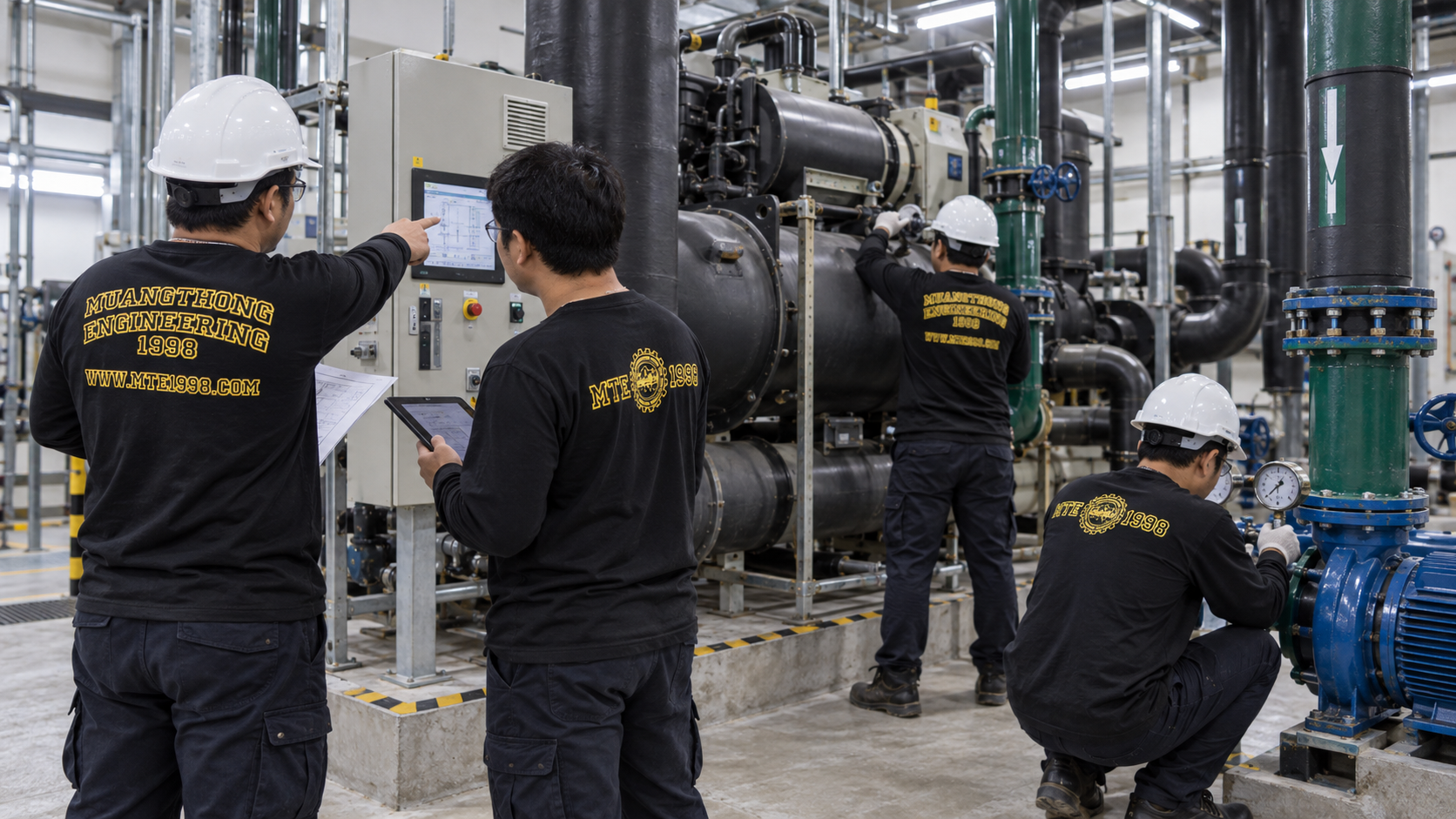 ภาพงานระบบ Chiller และระบบทำความเย็นของทีมเมืองทองวิศวกรรม