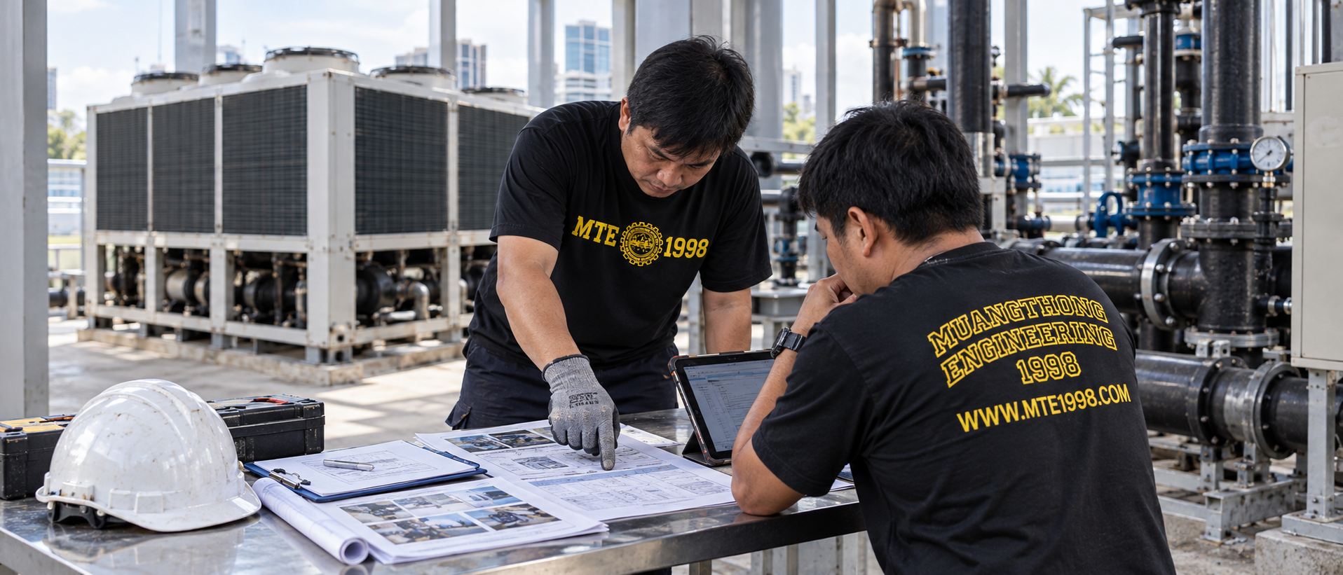 ภาพงานระบบ Chiller และระบบทำความเย็นของทีมเมืองทองวิศวกรรม