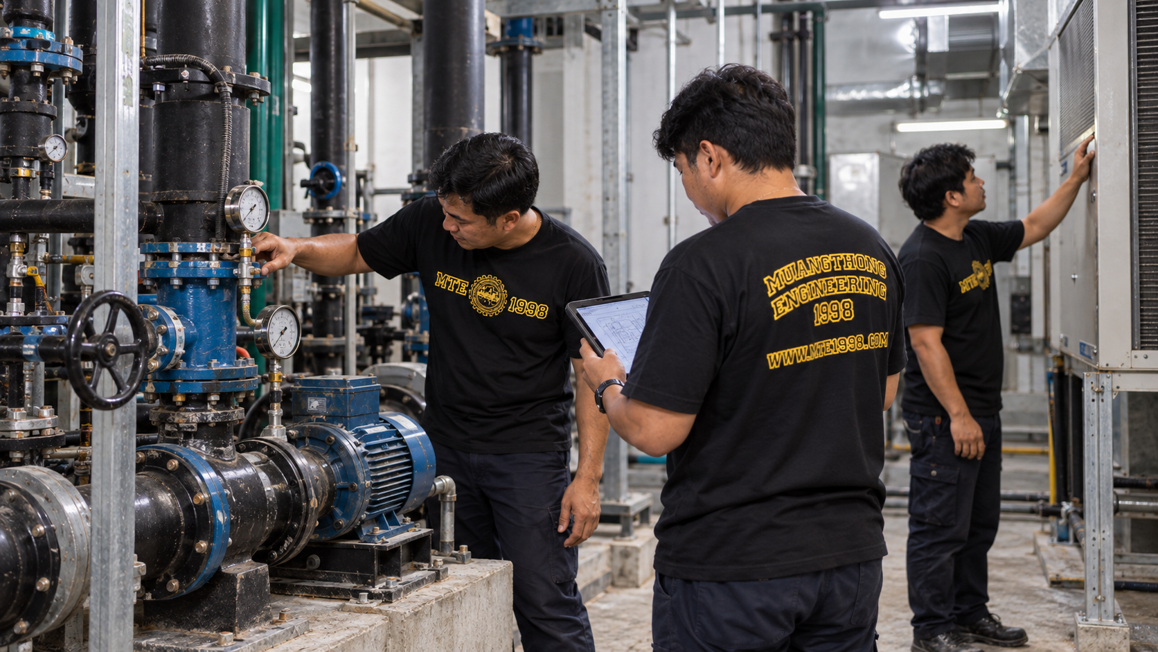 การตรวจปัญหาระบบอาคาร HVAC ปั๊มน้ำ และงานโครงสร้าง โดยทีมเมืองทองวิศวกรรม